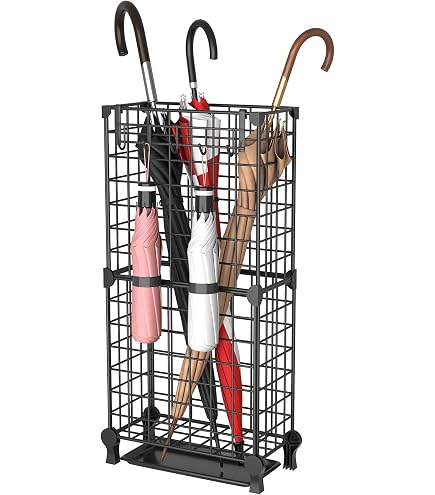 BEWBBAT Square Metal Umbrella Stand - 16x10x5 Inch, Freestanding Holder For Entryway, Office, White - View #13
