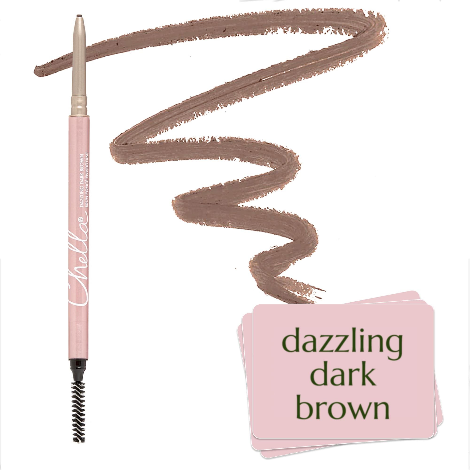 Chella Eyebrow Pencil, Dazzling Dark Brown - Vegan, Gluten Free, Cruelty Free, Paraben Free, Long Wearing, Smooth Consistency