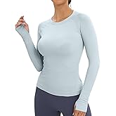MathCat Workout Seamless Shirts for Women Long-Sleeved Yoga Running Breathable Thumb Holes Tops