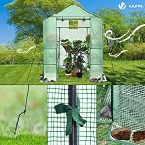 VOUNOT Walk In Greenhouse with Shelves 143x143x195cm Green view 7