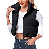 Polu Women's Cropped Puffer Vest Jacket Sleeveless Winter High Stand Collar Lightweight Vest for Women with Zip Gilet