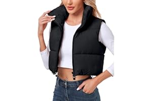 Polu Women's Cropped Puffer Vest Jacket Sleeveless Winter High Stand Collar Lightweight Vest for Women with Zip Gilet