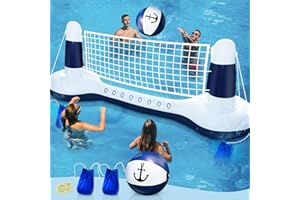 TURNMEON Large Inflatable Pool Games Volleyball Net Pool Float Set with 9" Anchor Ball, 2 Weight Bags & Yacht Design – Floating Swimming Game Toy for Adults, Perfect for Summer Water Sport Pool Party