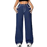 TimeGofate Women's Mid Rise Wide Leg Jeans - Non-Stretch Light Blue Denim, Comfort Waistband & Faded Wash, Size 24-32