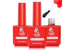 Lavender Violets 3pcs 15ml Top Coat Base Coat Set for Gel Nail Polish, 5 in 1 Builder Base Gel No Wipe Matte & Shiny Top Coat, Long Lasting High Gloss and Matte Effects for DIY at Home A024