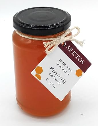 ARISTOS griechischer Pinien Honig | Thassos Griechenland | kaltgeschleudert | ungefiltert | Ernte September 2018 (1x 480 g)