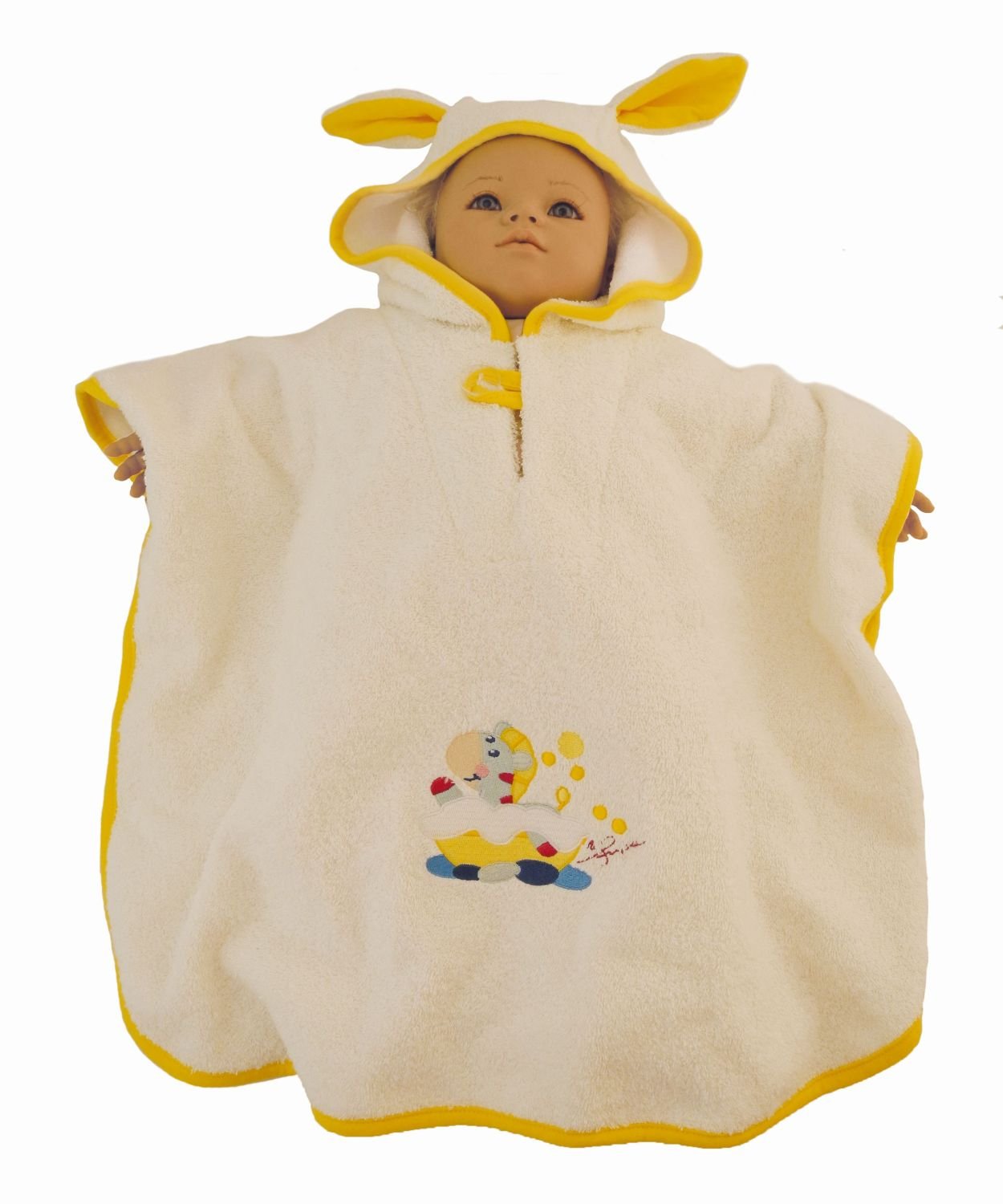 BIECO 44510003 - Baby Poncho Bathrobe 100% Cotton in Beige, with Zebra Motif, ca. 79 x 65 x 0.5 cm, from 0 Months