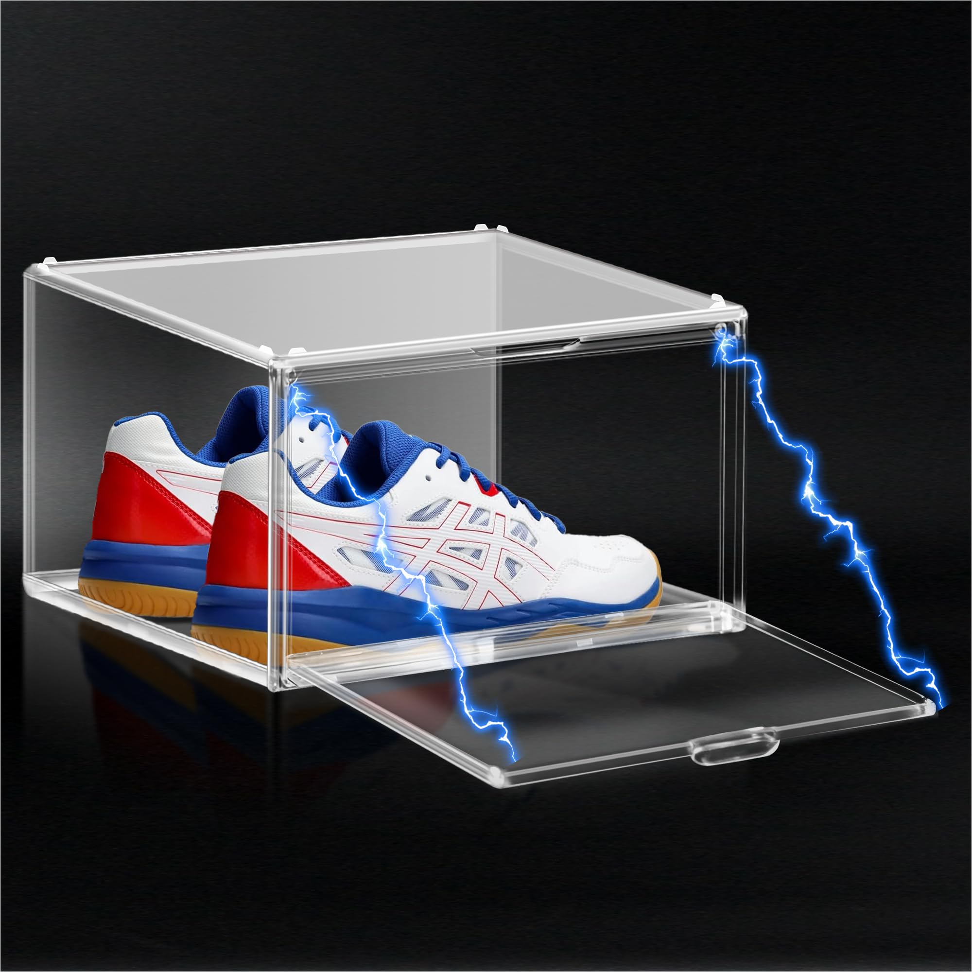 Photo 1 of 1 Pack Plastic Shoe Storage Boxes Fit US Size 13, Clear Stackable Shoe Display Case with Acrylic Magnetic Side Door, Shoe Containers for Sneaker Storage, Hats, Figure, Collectible, Book, Clothes