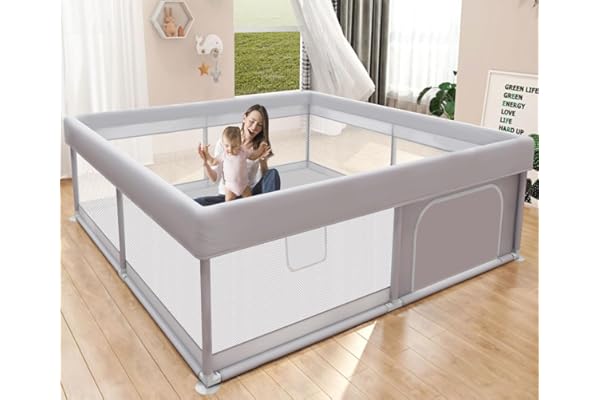 Hiaksedt Baby Playpen 50x50 Inch, Play Pens for Babies and Toddlers | Baby Fence for Indoor & Outdoor, Sturdy Safety Play Yard with Soft Breathable Mesh, Anti-Fall, Grey