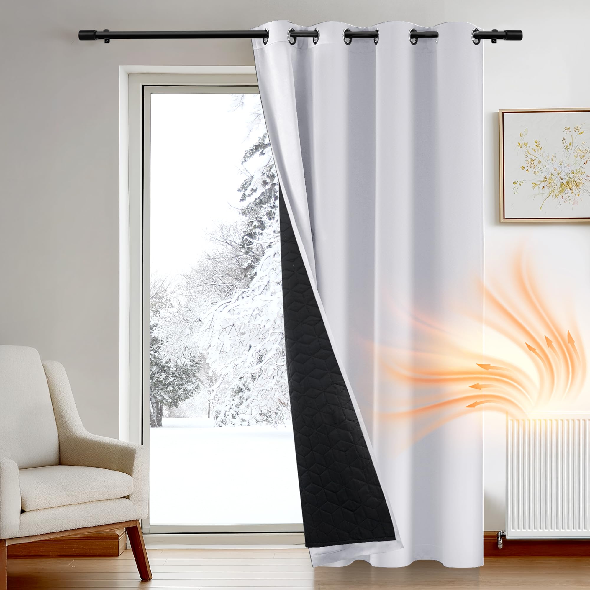 Deconovo Thermal Door Curtains, Energy Saving Window Panel with Thick Microfiber Lining, Draught Reduction Eyelet Blackout Curtain for Bedroom, 52 x 90 Inch (W x H), Silver Grey, 1 Piece
