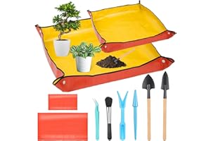 LUCOMB 2Pcs Repotting Mat for Plant Transplanting, 39'' Gardening Mat and 26'' Orange Potting Mat for Indoor, Thicker Potting Tray with Plant Accessories Foldable Waterproof Planting Mat for Plant Lovers
