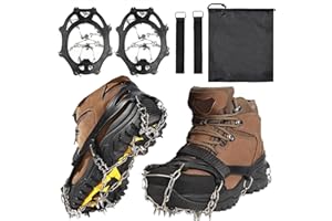 Goodffy Crampons Ice Cleats, Anti Slip 19 Stainless Steel Spikes Ice Snow Grips for Boots Shoes Women Men Traction Cleats Saf