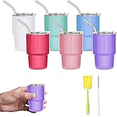 Tosatgugu 3oz Small Tumbler Shot Glass with Lid and Straw, Mini Tumbler Shot Glass, Stainless Steel Small Cute Cups with Lid and Straw for Wedding Party - 6 Pack