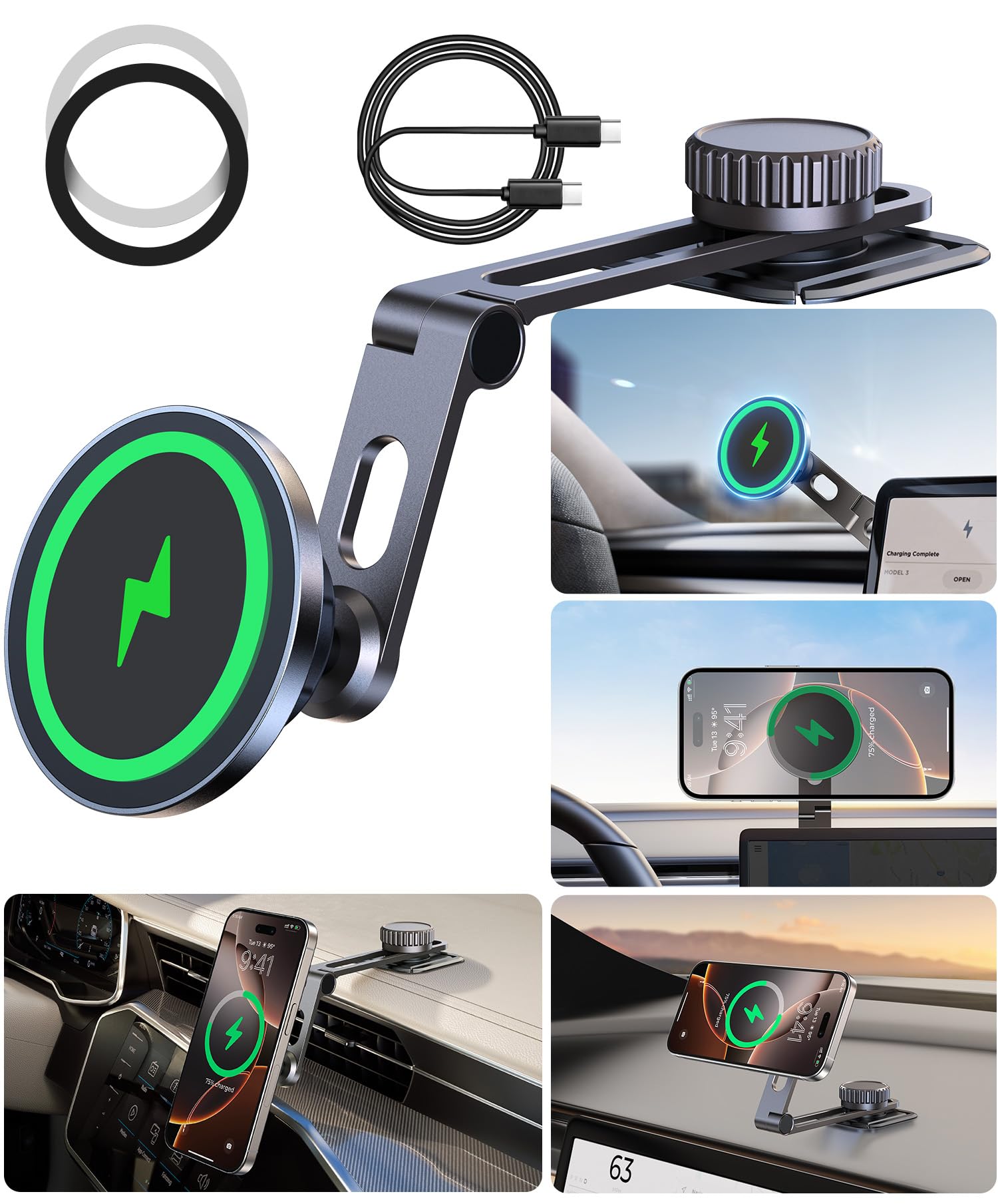 Photo 1 of AREDAN Tesla Phone Mount Charger for iPhone MagSafe ?Hidden Foldable Design? 15W Wireless Charging, Universal Car Magnetic Dashboard Phone Holder, Tesla Model 3/Y/Cybertruck Accessories