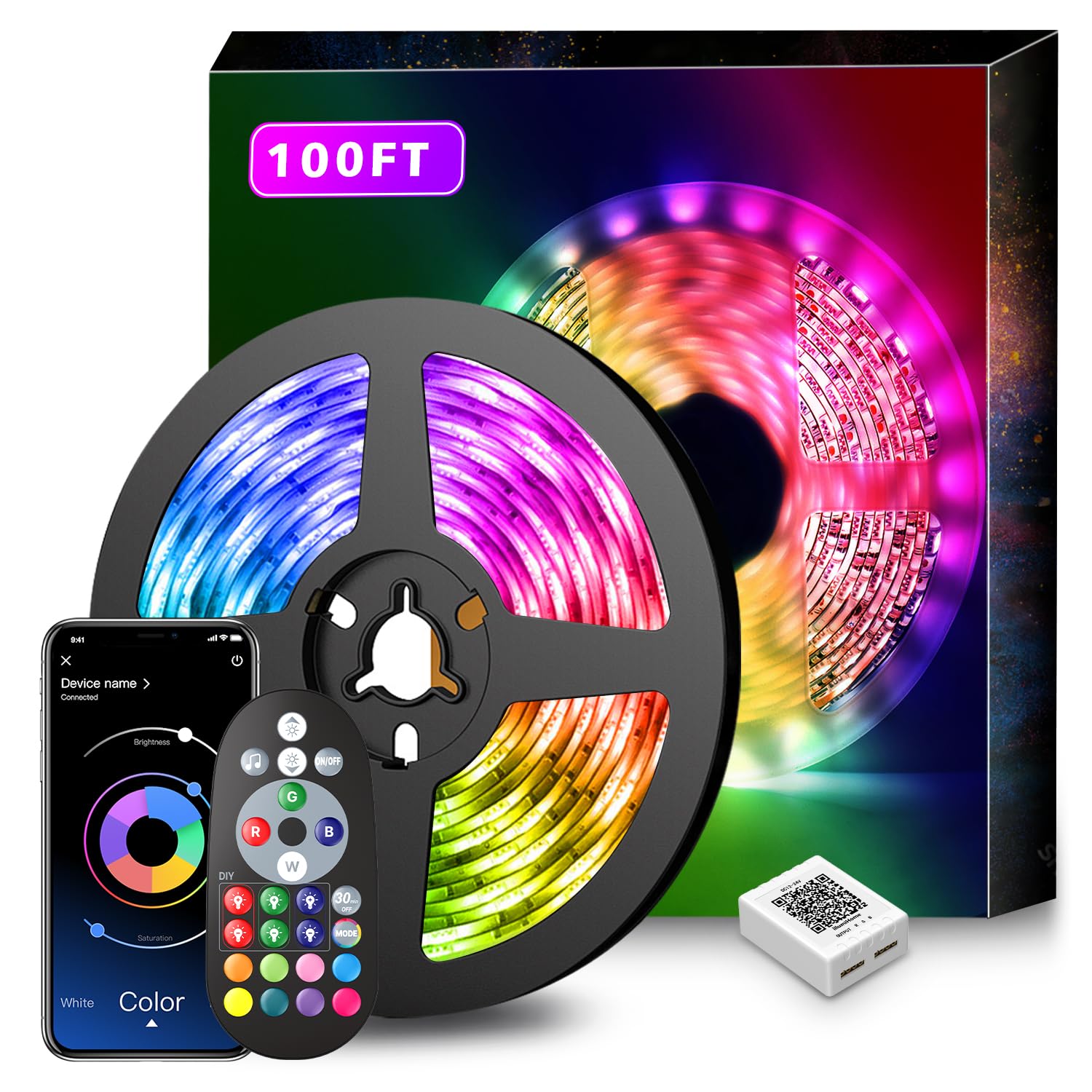 Photo 1 of Nexillumi Led Lights for Bedroom 100ft Music Sync Color Changing Led Strip Lights Smart with Remote and App Control Built-in Mic for Party Home Room Decor Luces LED para Cuarto