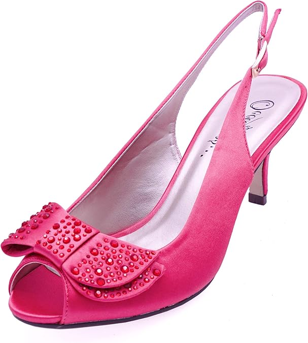 Ladies Pink Diamante Kitten-Heel Wedding Bride Bridesmaid Bridal Prom