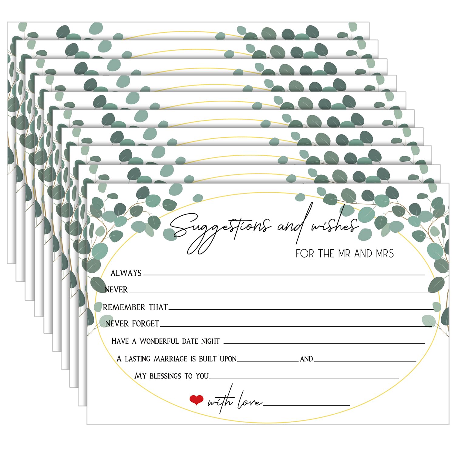 50pcs Advice and Wishes Cards for The Mr and Mrs, Wedding Advice Cards for Bride & Groom Elegant Suggestion and Wishes Card for Bridal Shower Party Wedding Reception Decoration