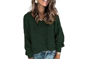 Dokotoo Womens Sweaters 2024 Crewneck Cute Elegant Soft Long Sleeve Hollow Cable Knit Pullover Tops