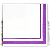 Gift Boutique Purple and White Cocktail Napkins – 120 Pack 5 x 5 Inch 3-Ply Disposable Lined Beverage Napkins for Parties, Weddings, Birthdays, Holidays, and Special Occasions