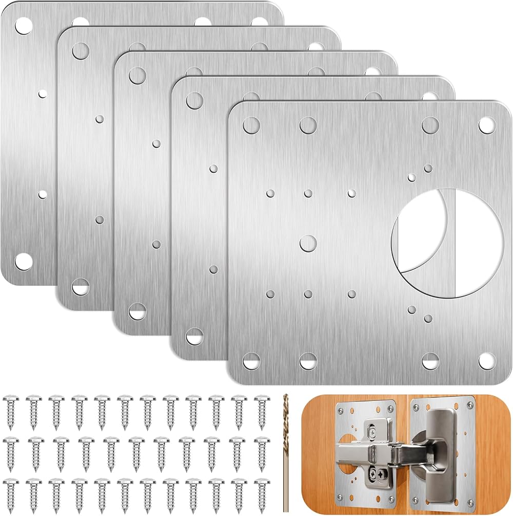 Thrilez 5PCS Cabinet Hinge Repair Kit with 35 Screws Stainless Steel Repair