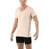 ALBERT KREUZ Men's Laser Cut Invisible Seamless v-Neck Undershirt Short Sleeves Stretch Cotton Beige Nude