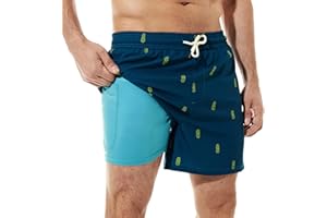 BRISIRA Mens Swim Trunks Bathing Suit 5 Inch Inseam Compression Liner Beach Swim Shorts Swimwear Quick Dry Zipper Pocket