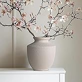 LIZOFER Farmhouse Ceramic Vase for Living Room Bedroom Antique White 7.45'' Flower Bouquet Vase for Fake Plant Home Decor Office Fireplace Centerpieces Rustic Retro Vintage Modern Gift Decoration