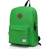 VASCHY Lightweight Backpack for School, Classic Basic Water Resistant Casual Daypack for Travel with Bottle Side Pockets (Green)