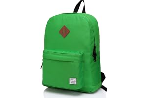 VASCHY Lightweight Backpack for School, Classic Basic Water Resistant Casual Daypack for Travel with Bottle Side Pockets (Gre