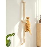 FUKUMARU Cat Wall Scratcher, 60" Tall Kitten Scratching Post | Natural Sisal Pole, Wall Mounted Climbing Tree for Indoor Large Cats