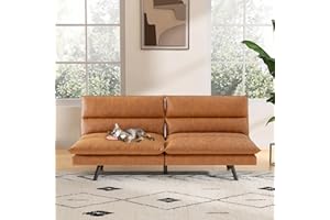 Hcore Futon Sofa Bed,Faux Leather Futon Couch Bed,Memory Foam Small Splitback Loveseat Sleeper Sofa Bed for Small Spaces,Living Room,Office,RV,Apartment,Brown