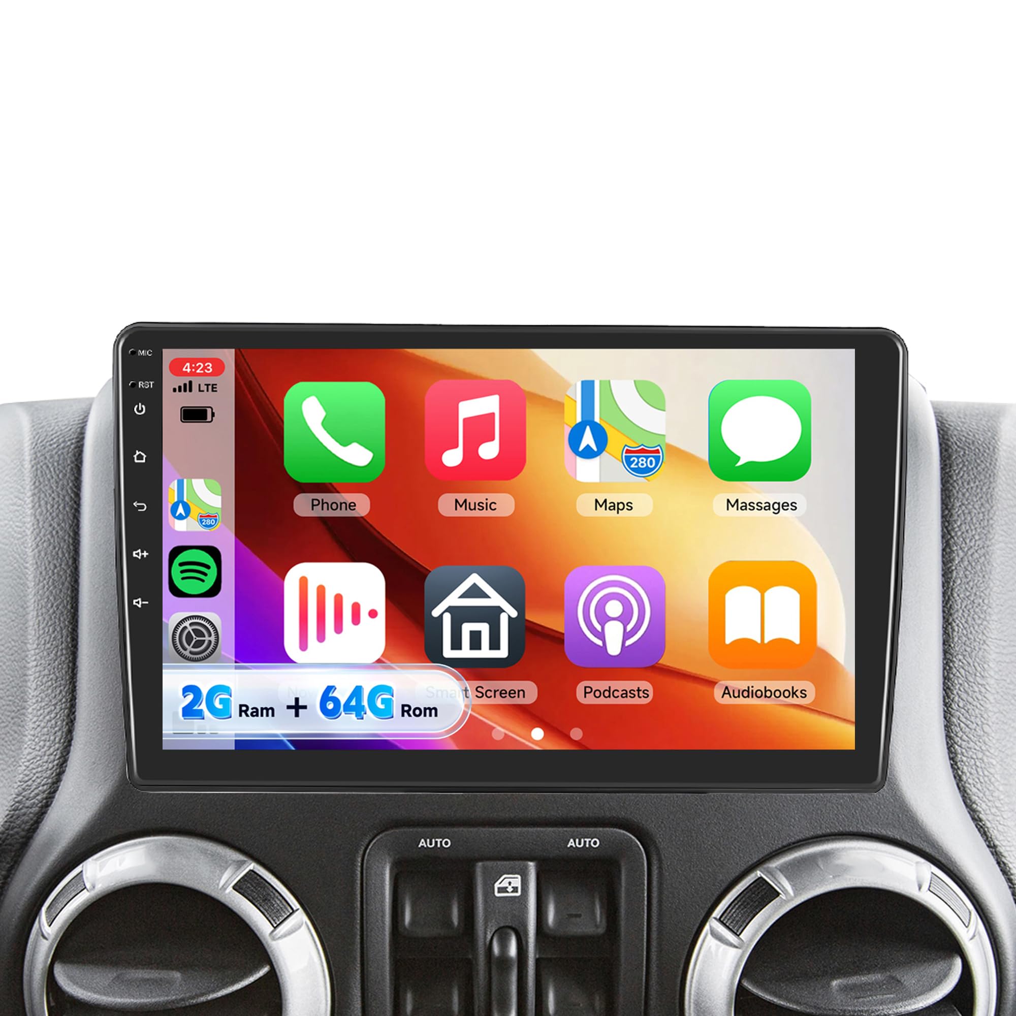 Photo 1 of 4Core 2G+64G Car Radio for Jeep Wrangler JK 2007-2018 Dodge Ram 1500 2500 3500 Grand Cherokee, Rimoody Android Car Stereo Wireless Carplay Touchscreen GPS WiFi BT FM/RDS EQ Mirror Link Backup Camera