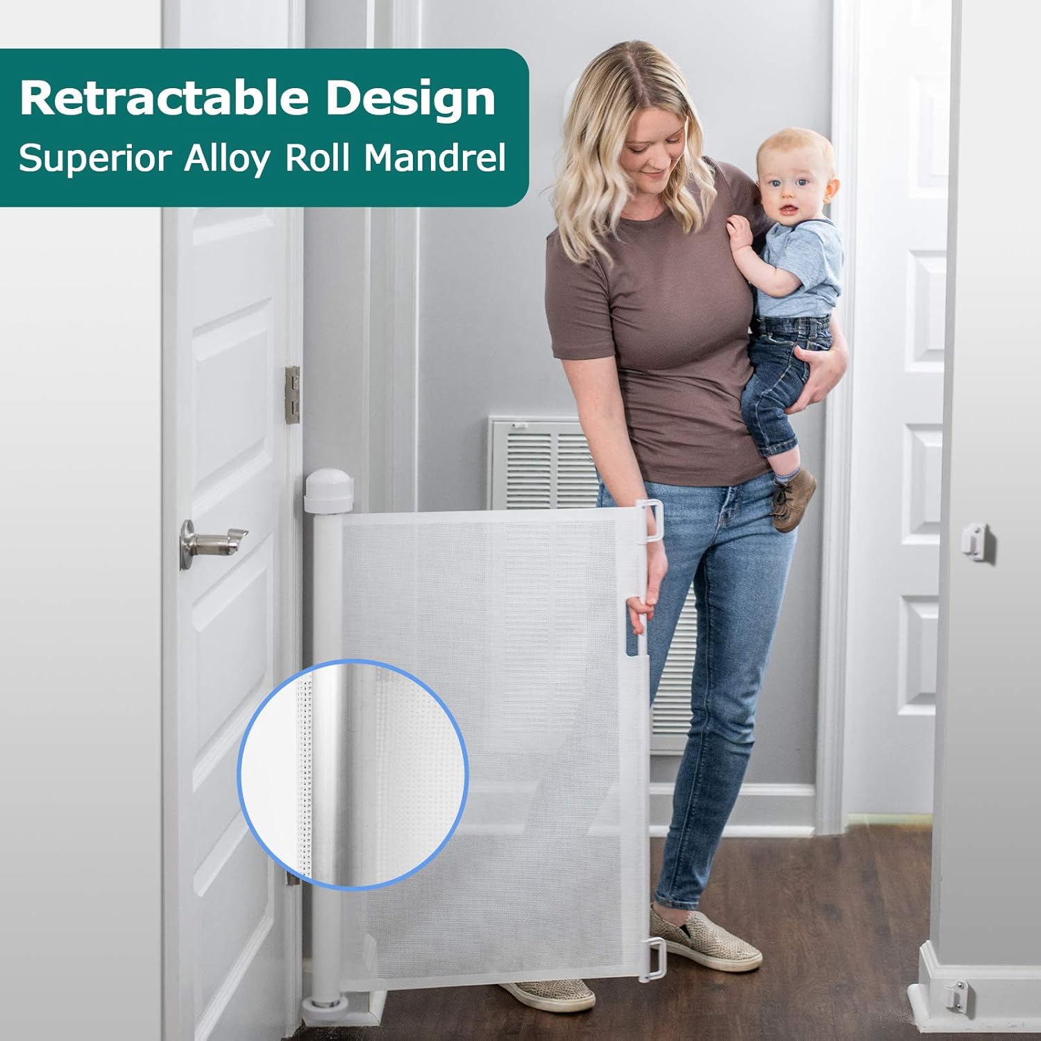 YOOFOR Retractable Baby Gate, Extra Wide Safety Kids or Pets Gate, 33” Tall, Extends to 55” Wide, Mesh Safety Dog Gate for Stairs, Indoor, Outdoor, Doorways, Hallways : Baby