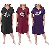 FEREMO 3 Pack Plus Size Nightgowns V Neck Nightshirts Short Sleeve Printed Sleepwear Soft Loungewear for Women