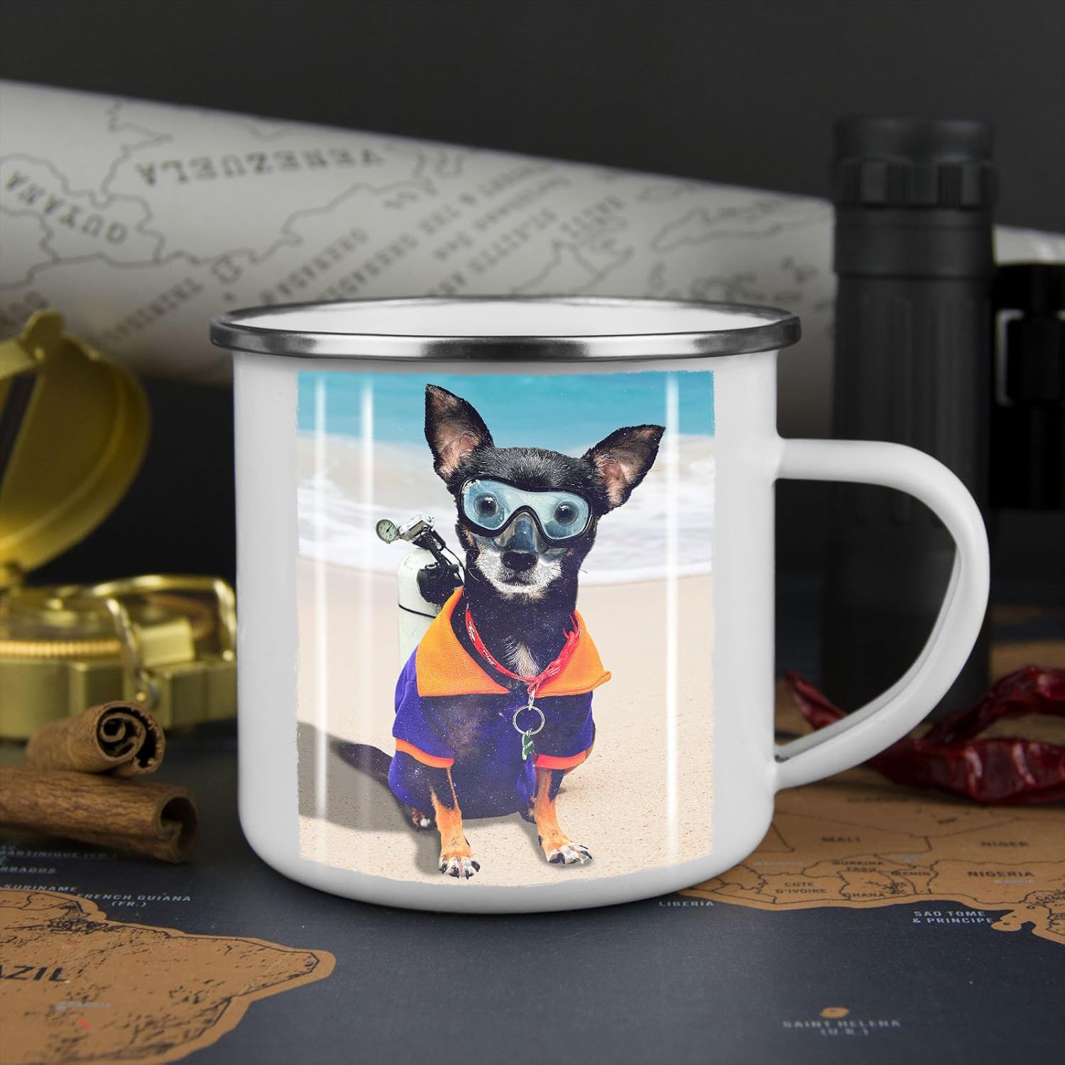 Funny Cute Dog Sea Enamel Mug, Water Cup Strong, Easy