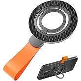 ebulous Magnetic Phone Grip with Magnet Stand – 360° Rotatable Finger Ring Holder & Strong Kickstand, Compatible with iPhone 16/15/14/13/12 Series (Hands-Free Viewing) (BlackOrange)