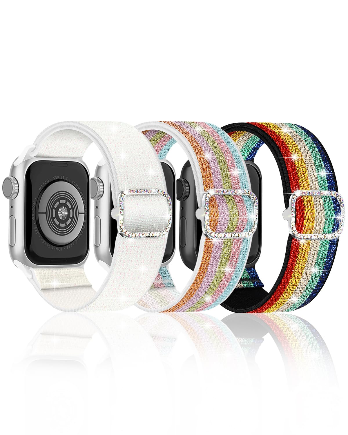 Stretchy Bling Band Compatible with Apple Watch 38mm 40mm 41mm 42mm 44mm 45mm 46mm 49mm Women, Nylon Sparkly Strap Solo Loop Glitter Wristband for iWatch Series 11 10 9 8 7 6 5 4 3 2 1 SE Ultra