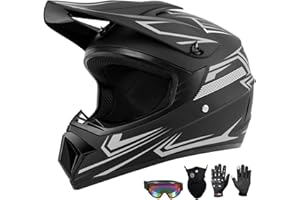 TIANDU Youth Kids Dirt Bike Motocross Helmet (Goggles Gloves Face Mask) 4PCS Set, DOT Approved Boys Full Face Motorcycle Helmets, ATV BMX MX Mountain Bike Off Road Kid Helmet (Gray, M)