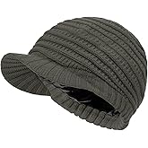 Womens Satin Lined Beanie Slouchy Winter Knit Hat Newsboy Hat with Brim Silk Lined Beanie