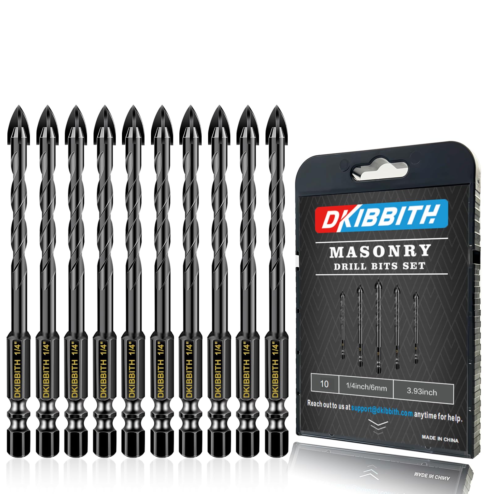 Photo 1 of 10 Pack 1/4" Concrete Drill Bits, Masonry Drill Bit Set, 6mm Tungsten Carbide Drill Bit Set for Tile/Ceramic/Glass/Mirror/Brick/Plastic/Cement, 1/4" Quick Change Hex Shank, in Carrying Case