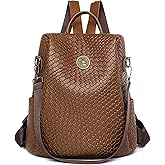 ERWUBA Woven Leather Backpack Purse for Women Waterproof Anti-theft Multipurpose Design Convertible Satchel Handbags (Brown)
