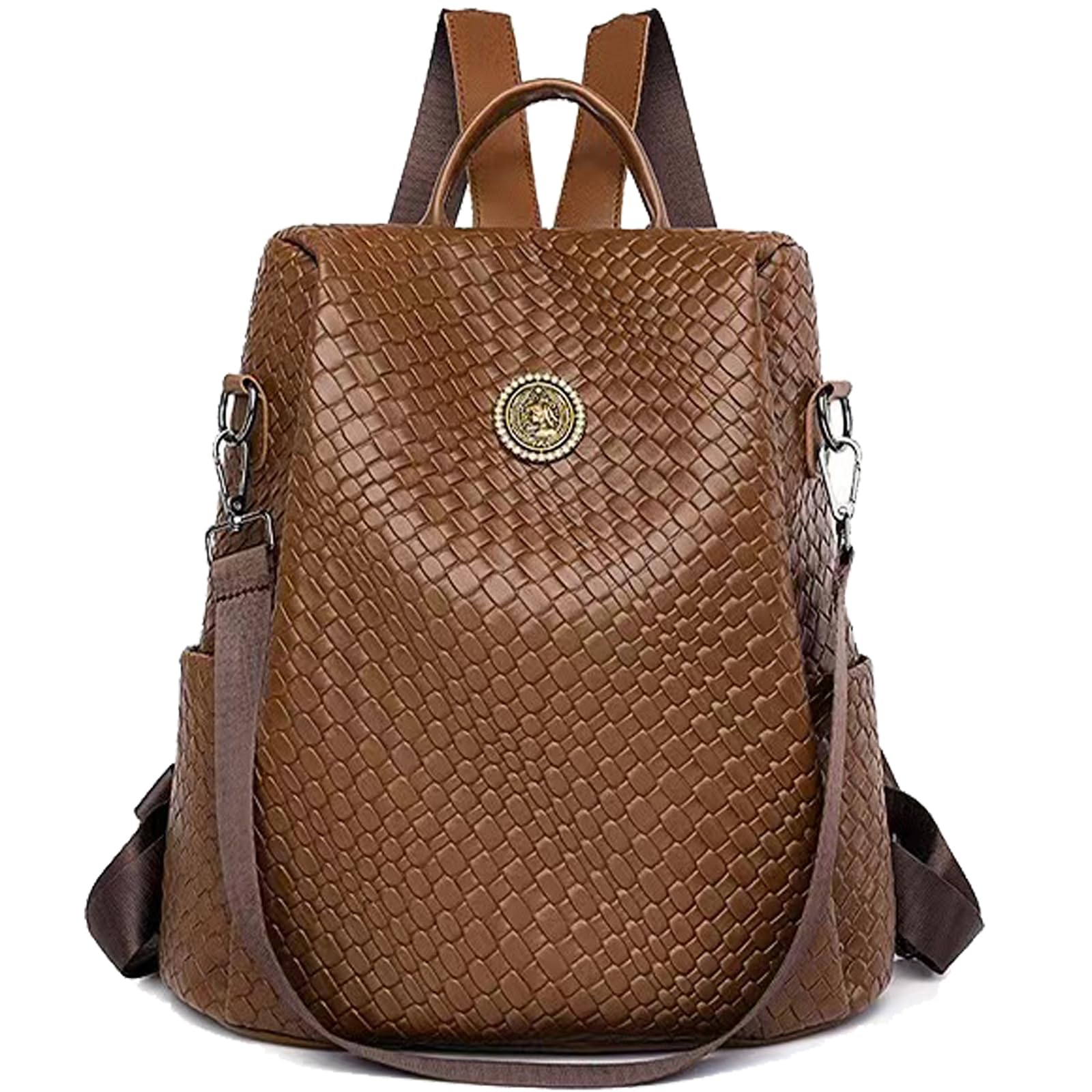 Photo 1 of ERWUBA Woven Leather Backpack Purse for Women Waterproof Anti-theft Multipurpose Design Convertible Satchel Handbags (Brown)