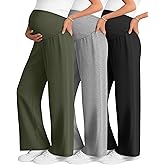 Sweetyweee 3 Pack Women's Maternity Wide Leg Pants Over The Belly Pregnancy Lounge Pants Stretchy Loose Pajama Trousers