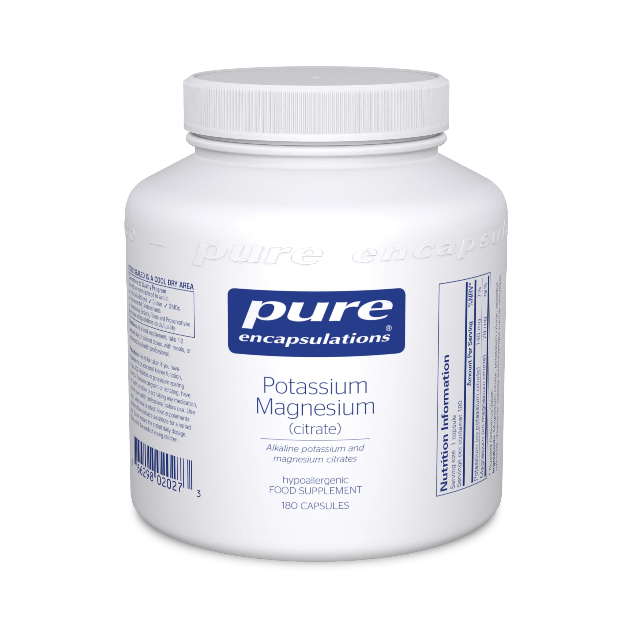 Pure Encapsulations Potassium Magnesium (Citrate) - Electrolyte Combination for Blood Pressure, Nerves and Muscles - 180 Vegetarian Capsules