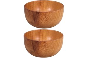 SEWCHICS 2pcs Acacia Wood Salad Bowls 13x6cm, Natural Round Wooden Noodle and Cereal Bowls for Soup and Rice