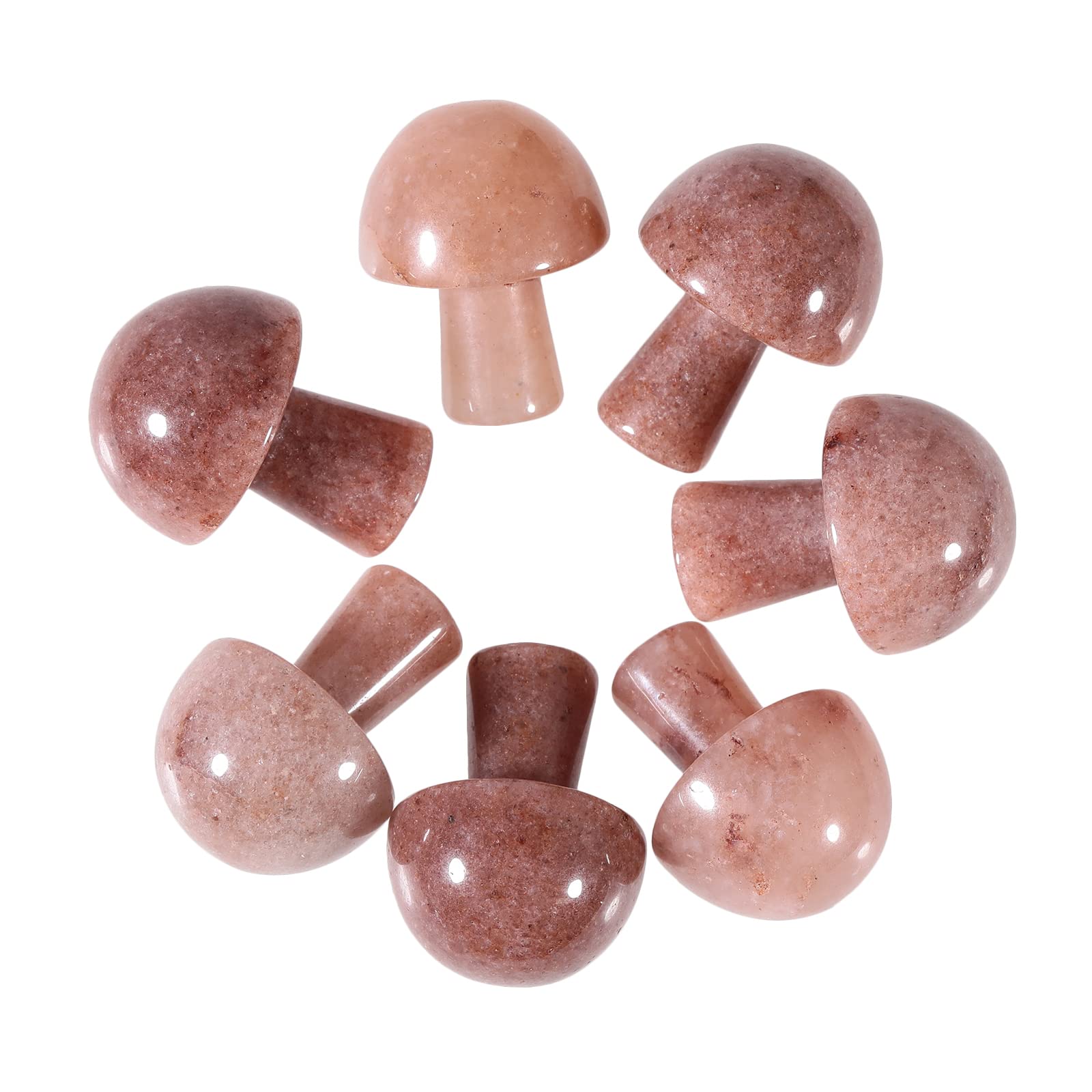 Lovionus89 7Pcs Crystal Mushroom Sculpture Stone Statue Figurine, Hand Carved Gemstone Mushrooms Crafts Healing Chakra Decor, Strawberry Quartz — image 1