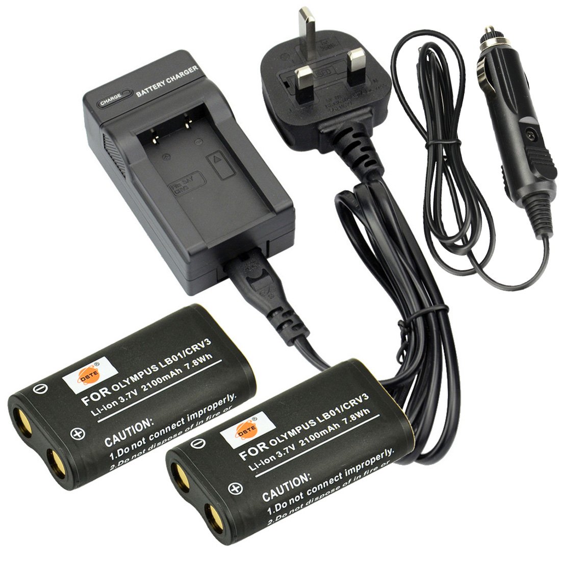 DSTE 2pcs CR-V3 Rechargeable Li-ion Battery + Charger DC78U Compatible for Olympus CRV3, LB01 Digital Cameras