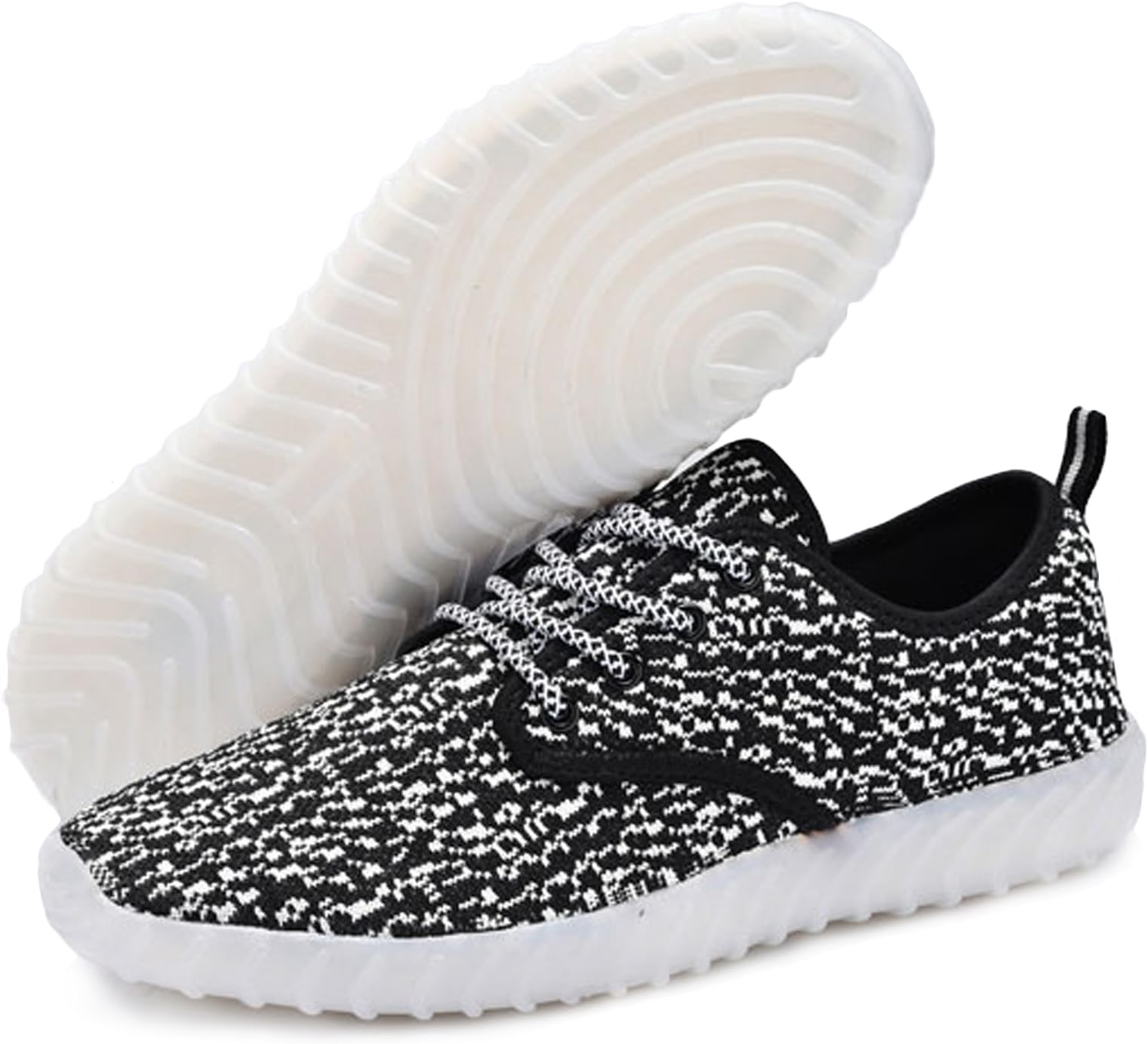 KEALUX 7 Color USB Charge Flashing LED Boys Girls Kids Breathe Noctilucent Sport Shoes Low Top Lace Up Fabric Sneakers with Remote Control-9M(Black&White)