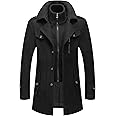 INVACHI Men's Wool Blend Coat Warm Winter Trench Coat with Detachable Soft Scarf Single Breasted Pea Coat