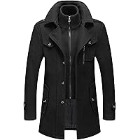 HXW.GJQ Men's Premium Wool Blend Double Breasted Long Pea Coat